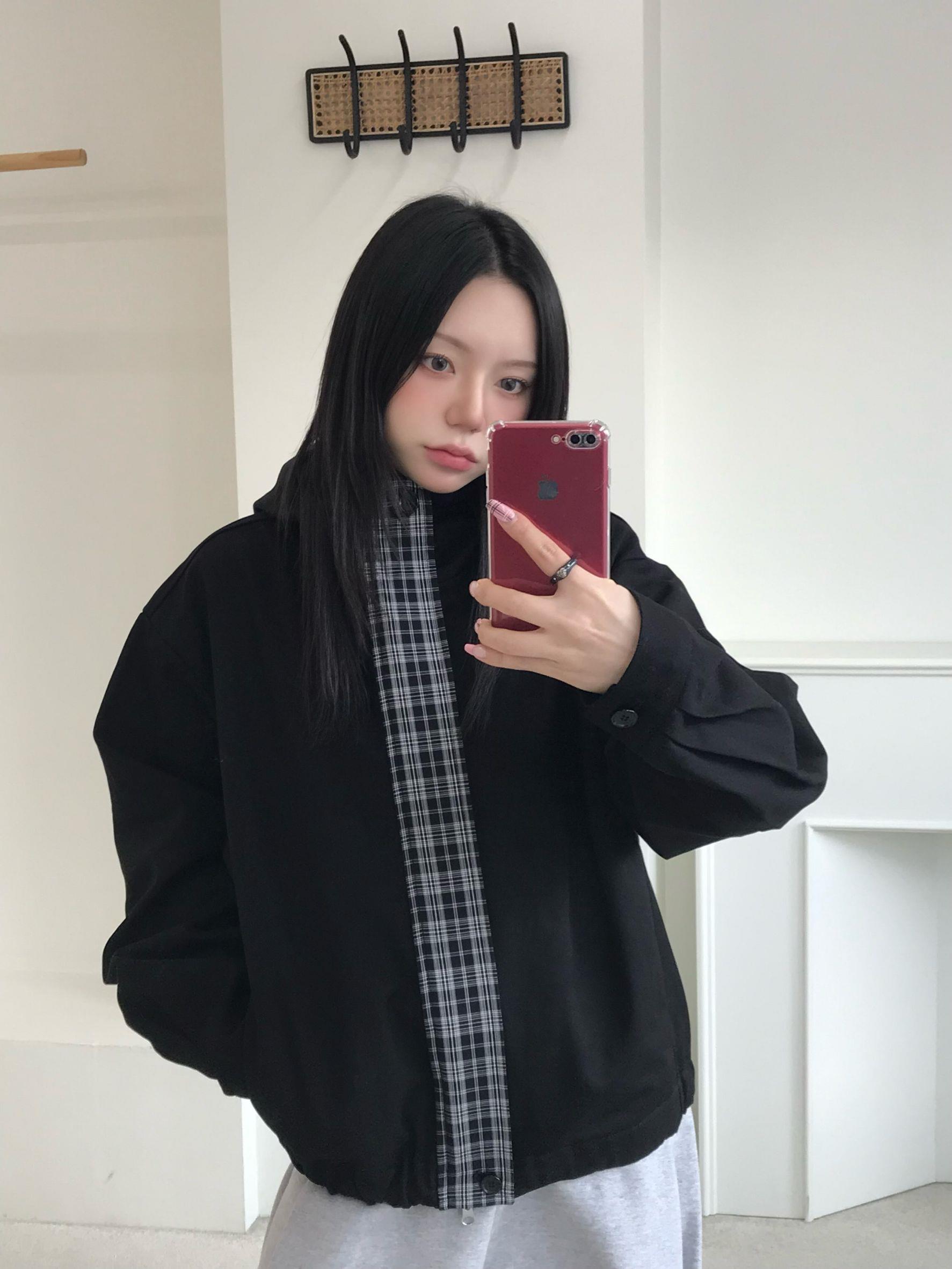 襯衫格紋拼連帽外套(男女裝)
